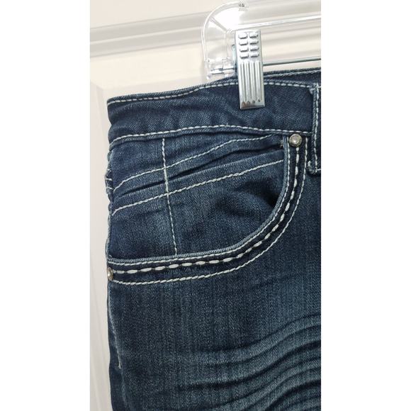 Sizzle Wash Jeans Embroidered Pockets White Trims Sz 18 Women's Dark Blue Jeans - Picture 7 of 10